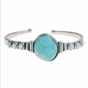 LUCKY BRAND Silver Turquoise Stone Cuff Bracelet